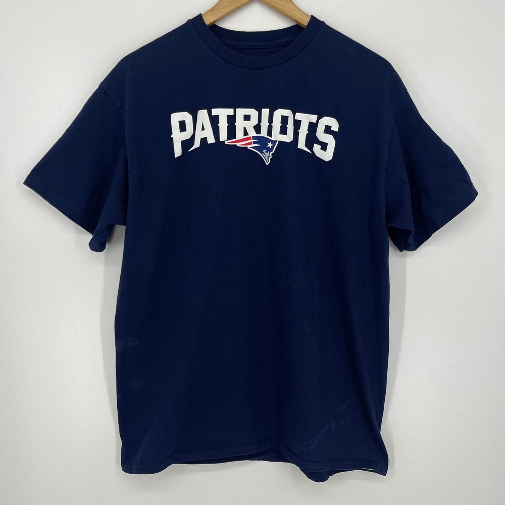 Majestic New England Patriots Mens Large Navy Blue NFL Football T-Shirt Solid